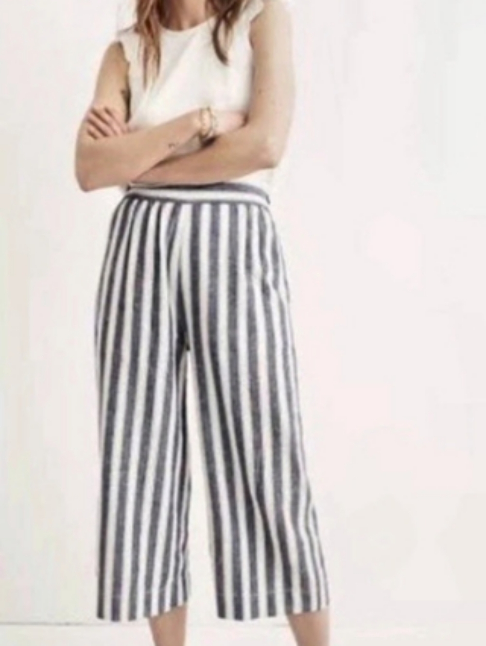 Madewell Huston Pull-On GauyCrop Pants in Stripe White & Blue